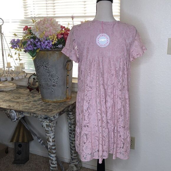 NEW Umgee Pink Lace Soft Girl Shift Dress SzS NWT - Picture 4 of 9